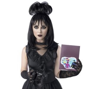 Lydia Deetz Cosplay Set Beetlejuice Wig & Handbook for the Recently Deceased